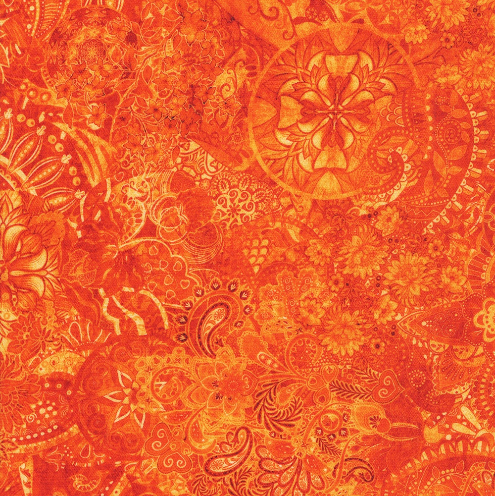 Quilting Treasures Fabrics Mystique Paisley Dan Morris Tangerine